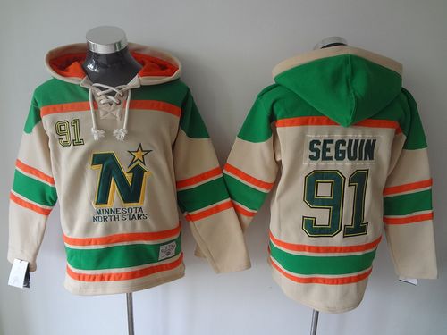 Stars #91 Tyler Seguin Cream Sawyer Hooded Sweatshirt Stitched NHL Jersey - Click Image to Close